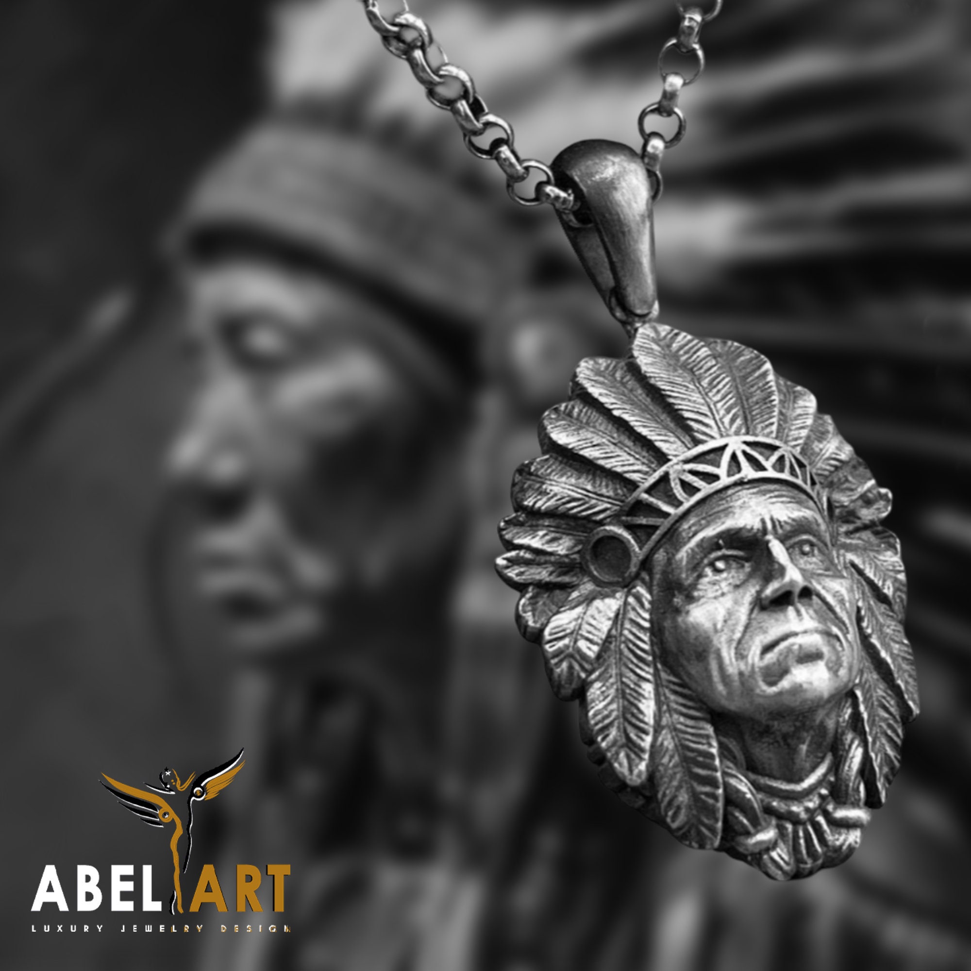 Handmade Sterling Silver American Indian Chief Pendant Necklace - Etsy