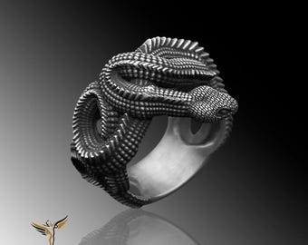 Elegant Sterling Silver Snake Ring: Handmade 925 Gothic Serpent Jewelry