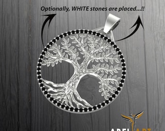 Sterling Silber Yggdrasil Halskette: Baum des Lebens Anhänger, Swarovski CZ