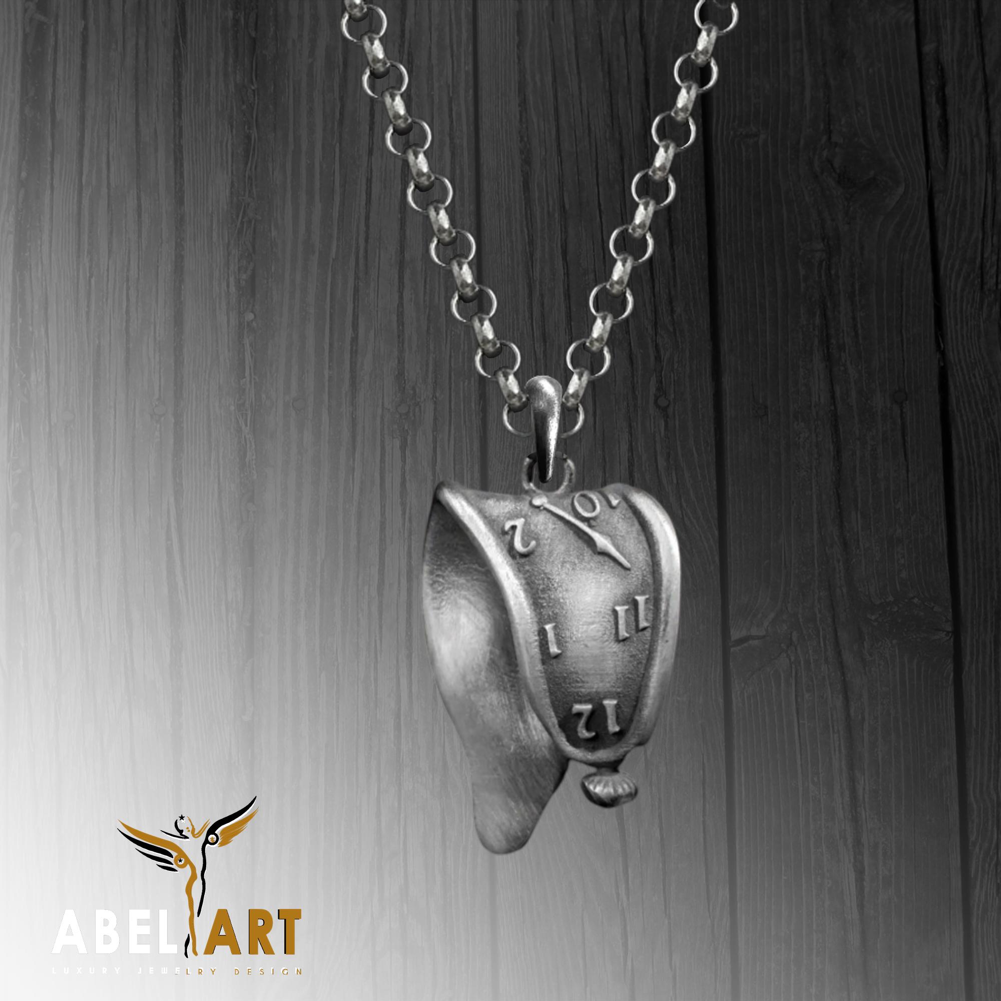 Melting Clock Necklace: Handmade Sterling Silver Salvador Dali