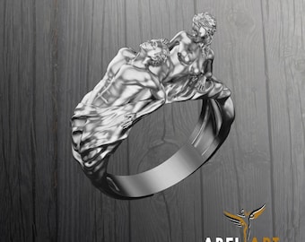 Handmade Sterling Silver Couple Figure Ring: Romantic Love Symbol