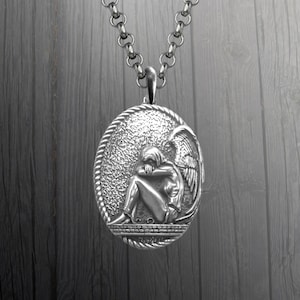Sterling Silver Captive Angel Pendant, Winged Skull Charm