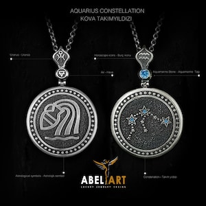 Aquarius 925 Sterling Silver Necklace - Zodiac Astrology Jewelry - Symbol of Innovation and Freedom - Celestial Statement Necklace