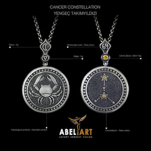 Personalized Cancer Constellation 925 Sterling Silver Necklace, Handmade Silver Cancer Sign, Engraved Zodiac Sign Necklace Gifts for mom