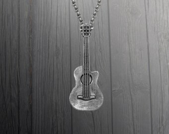 Sterling Silver Guitar Pendant - Handmade Musician Necklace