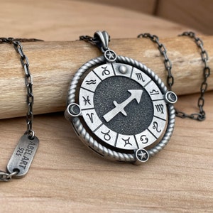 Sagittarius Sterling Silver Men Charm Necklace Gift for him, Zodiac Men Jewelry, Astrology Pendant, Sagittarius  Necklace  Birthday Gift Men