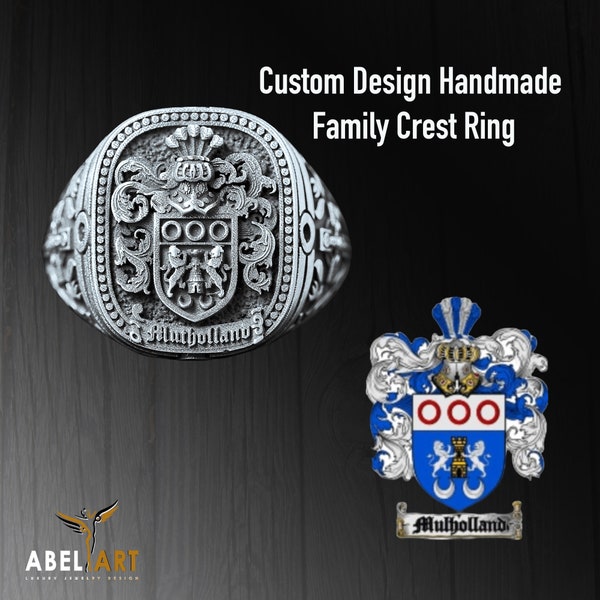 Custom Design Handmade Family Crest Ring,Coat Of Arms Ring For Him,Gift For Him