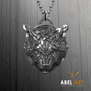 Sterling Silver Fenrir Wolf Necklace: Norse Viking Totem Jewelry