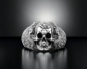 Memento Mori Skull Ring - Mens Skull 925k Sterling Ring Unique Biker Skull Rings para hombre Gothic Signet Mens Jewelry Gift Novio Marido