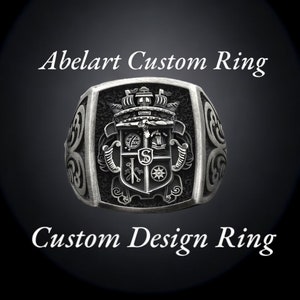 Aangepaste zegelring familiewapen, wapenschildring voor mannen, zilveren zegelring aangepaste wapenschild heren unieke heraldische familiewapenring
