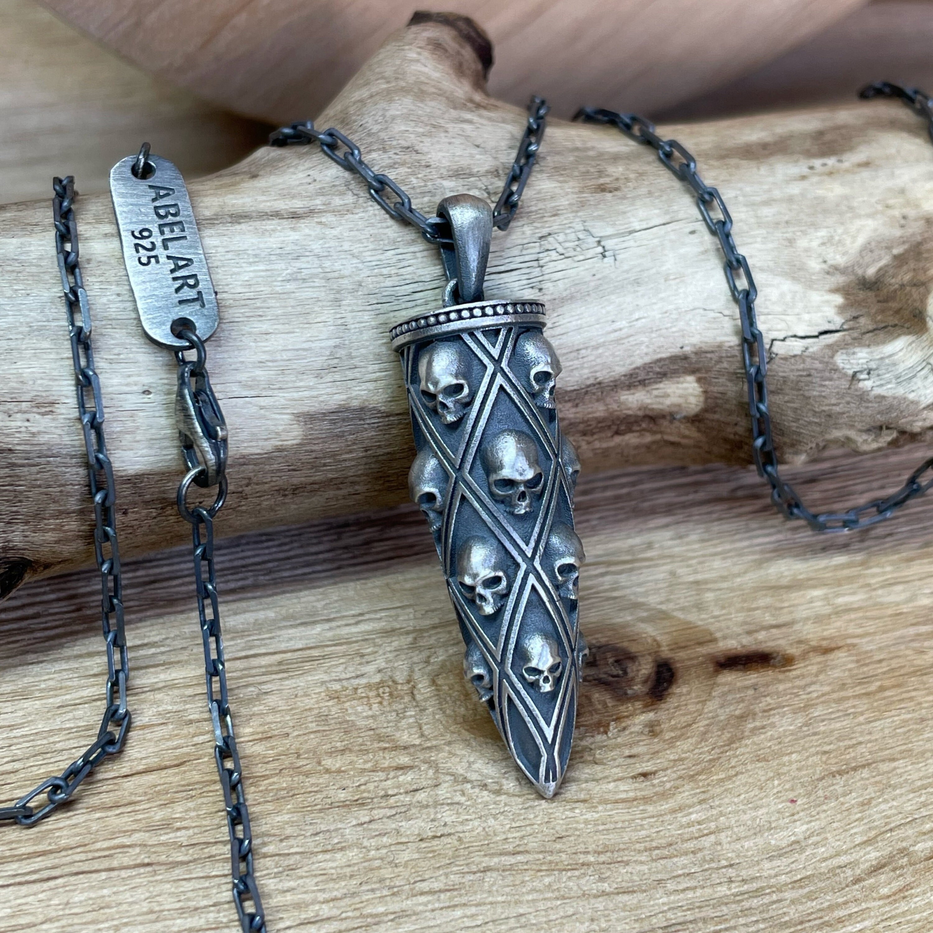 Human Skull Cremation Urn Necklace Silver