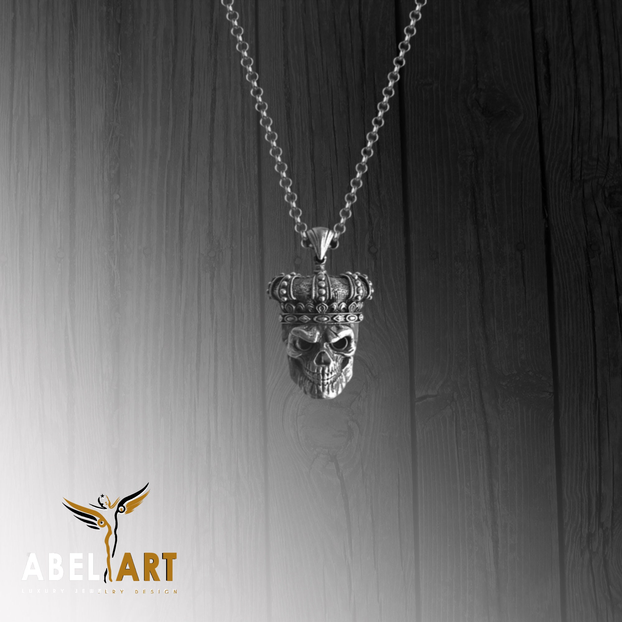 Sterling Silver King Skull Pendant: Gothic Crown Necklace - Etsy