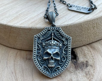 Memento Mori Sterling Silver Skull Necklace: Gothic Handmade Jewelry