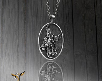 925 Sterling Silver Archangel Saint Michael Necklace, Personalized St Micheal Necklace, Michael is Commander Of The Angel Army