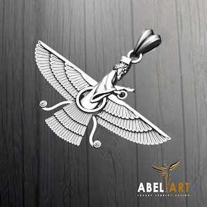 Pingente Faravahar, colar Ahura Mazda de prata esterlina, joias da Pérsia antiga, presente de mitologia, deus do zoroastrismo, pingente zoroastriano persa