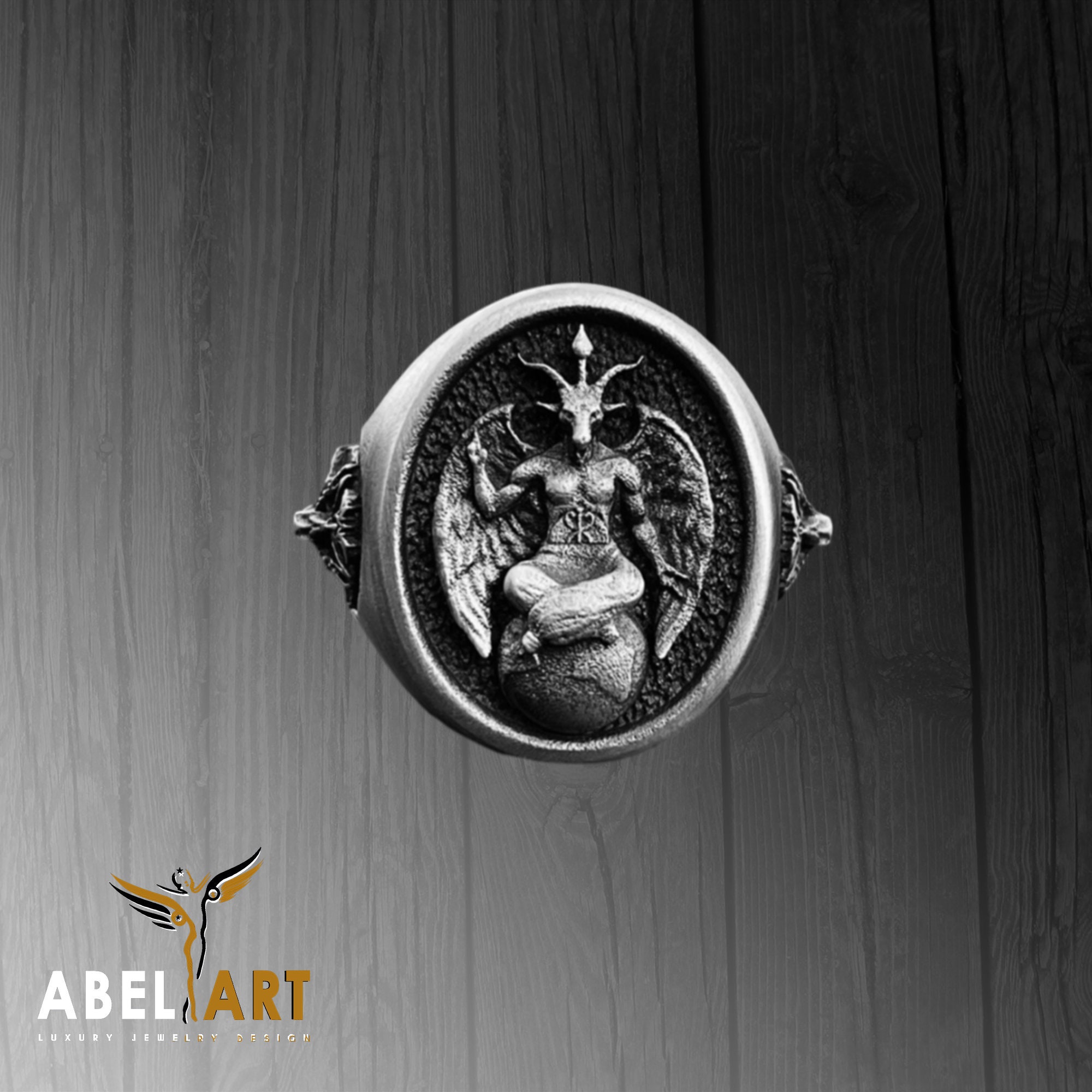 Baphomet Ring: 925 Sterling Silver Goat Head Satanic Pagan Jewelry 