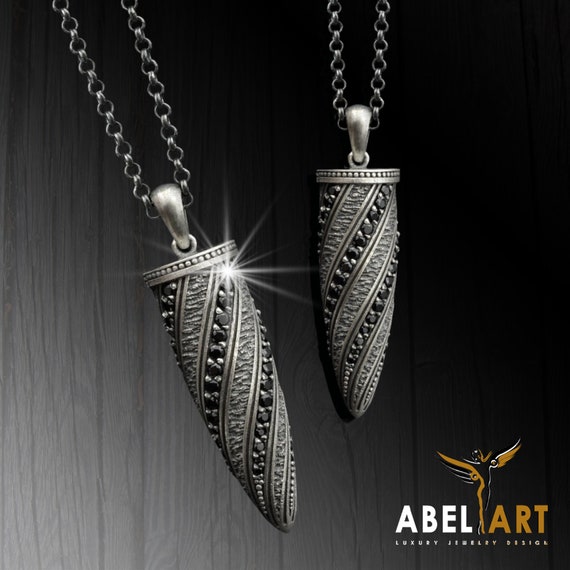 925 Sterling Silver Bullet Necklace With Stone – Handmade Pendant