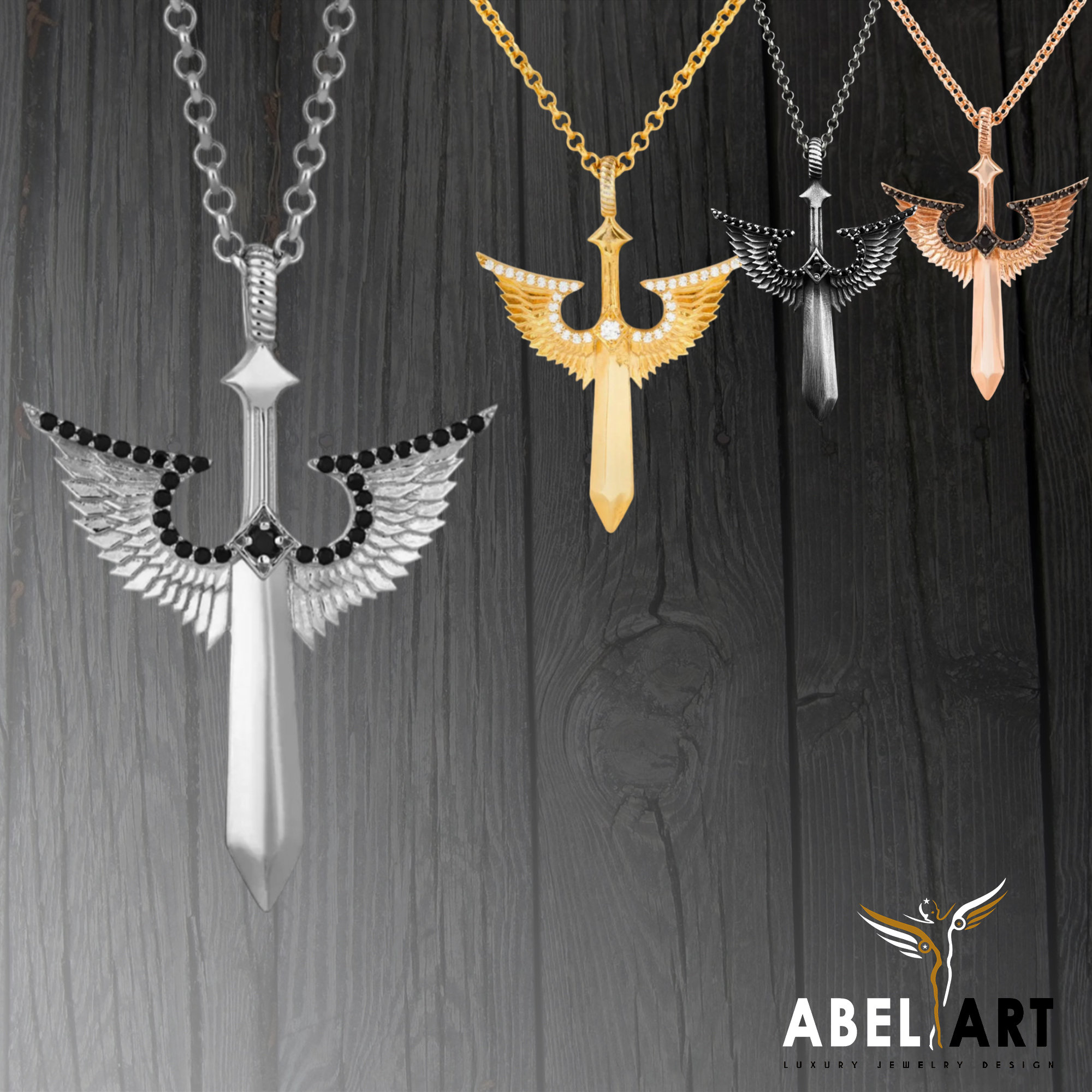 Winged Sword Pendant Necklace Archangel St Michael's Broad