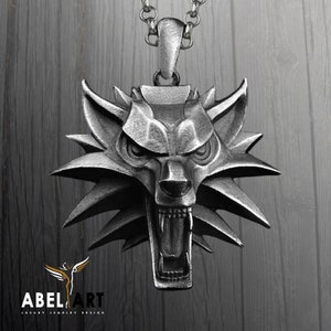 925 Sterling Silver Wild Wolf Necklace, Wild Wolf Geralt Of Rivia Necklace, Personalized White Wolf Pendant for Men or Woman.Witcher Pendant