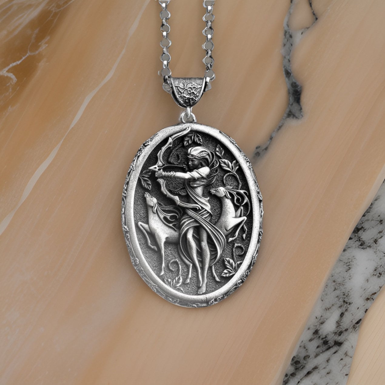 Handmade Sterling Silver Artemis Necklace: Greek Goddess Diana