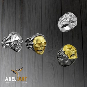 Sterling Silver Skull Ring for Boyfriend – Gothic Biker Skeleton Band, Handmade Men's Gift