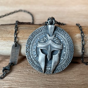 Silver Spartan Helmet Pendant - Men&#39;s Warrior Necklace - 925 Sterling Silver - Greek Mythology Jewelry - Gift for Him