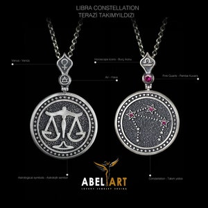 Personalizza regalo Collana in argento sterling 925 a due lati con simbolo della Bilancia, collana con astrologia della Bilancia, collana con oroscopo della Bilancia, regalo di compleanno per lei