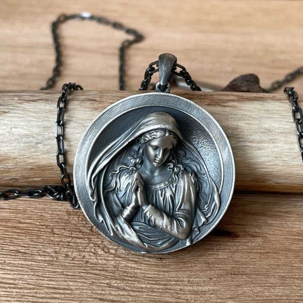 Silber Jungfrau Maria Anhänger - Heilige Mutter der Männer Halskette -925 Sterling Sterling Madonna Charme -Geschenk für Mann Einzigartige Christian Herren Schmuck Geschenk ihn