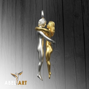 Sterling Silver Couple Hug Pendant, Anniversary Gift