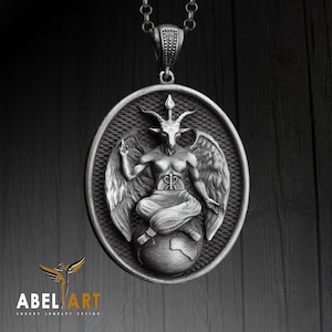 Satanic Lucifer Baphomet 925 Sterling Silver Necklace – Occult Esoteric Witchcraft Jewelry – Handmade Pagan Pendant for Him