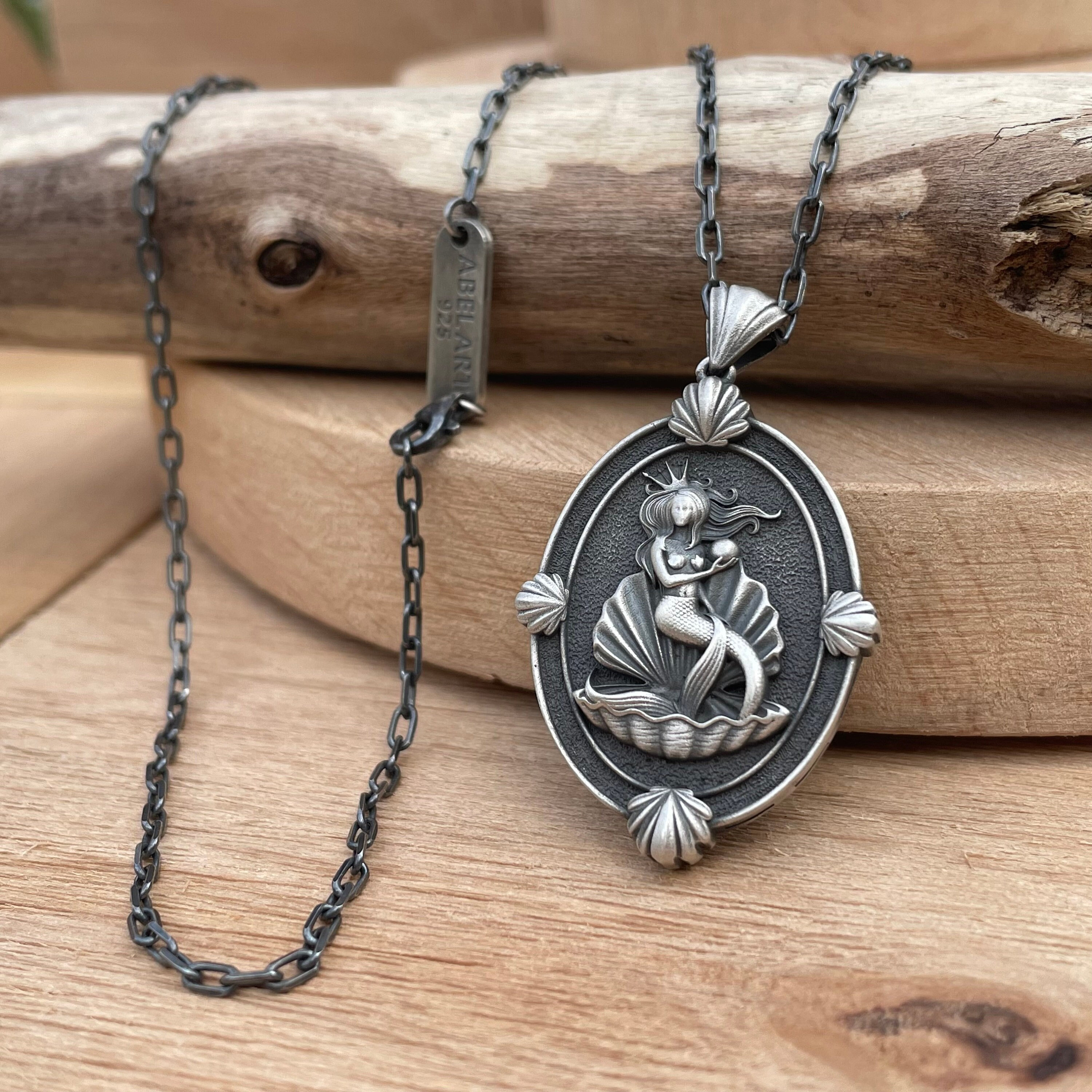 Mermaid 925 Sterling Silver Pendant, Mermaid Sea Pendant, Sterling Silver Oyster Mermaid Pearl Silver Pendant, Valentine day Gift for Her