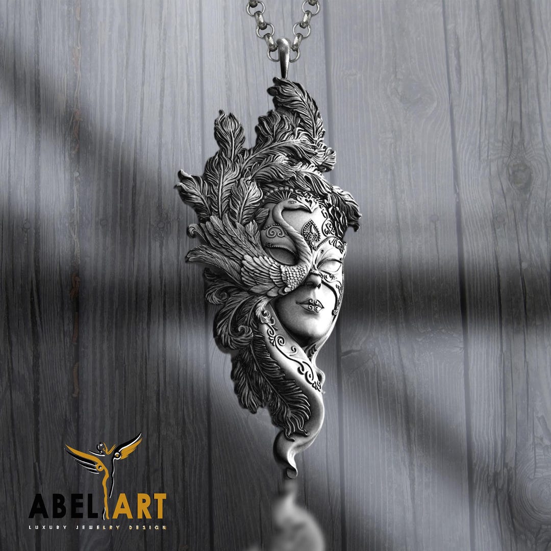 Sterling Silver Masquerade Mask Necklace: Handmade Venetian