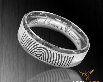 Engraved Fingerprint Tungsten Ring, Custom Anniversary Gift