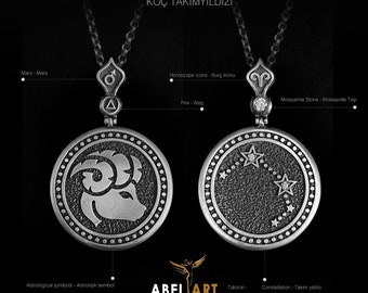 Aries Constellation Necklace: 925 Sterling Silver Zodiac Pendant