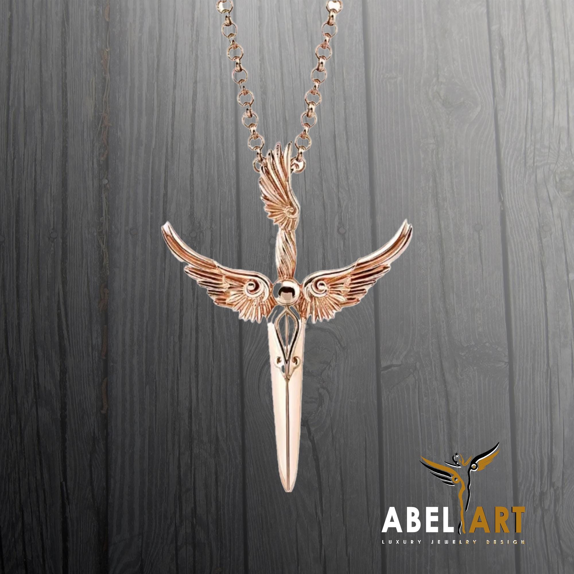 Sterling Silver Angel Wing Sword Necklace: Symbol of Protection - Etsy