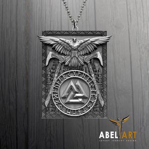 Valknut Viking Necklace with Runes, Axes & Eagle – Odin Amulet Pendant for Men – Norse Mythology Norse Jewelry, Viking Warrior Gift