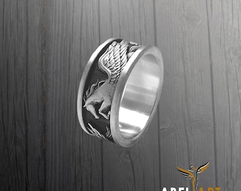 Handmade Pegasus Ring: Sterling Silver Winged Horse, Greek Mythology