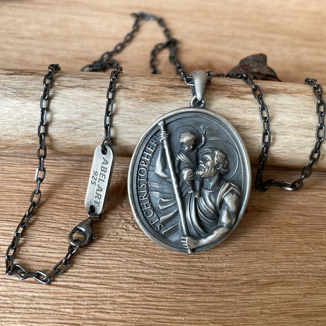 Mens St Christopher 925 Sterling Silver Pendant Necklace - Etsy