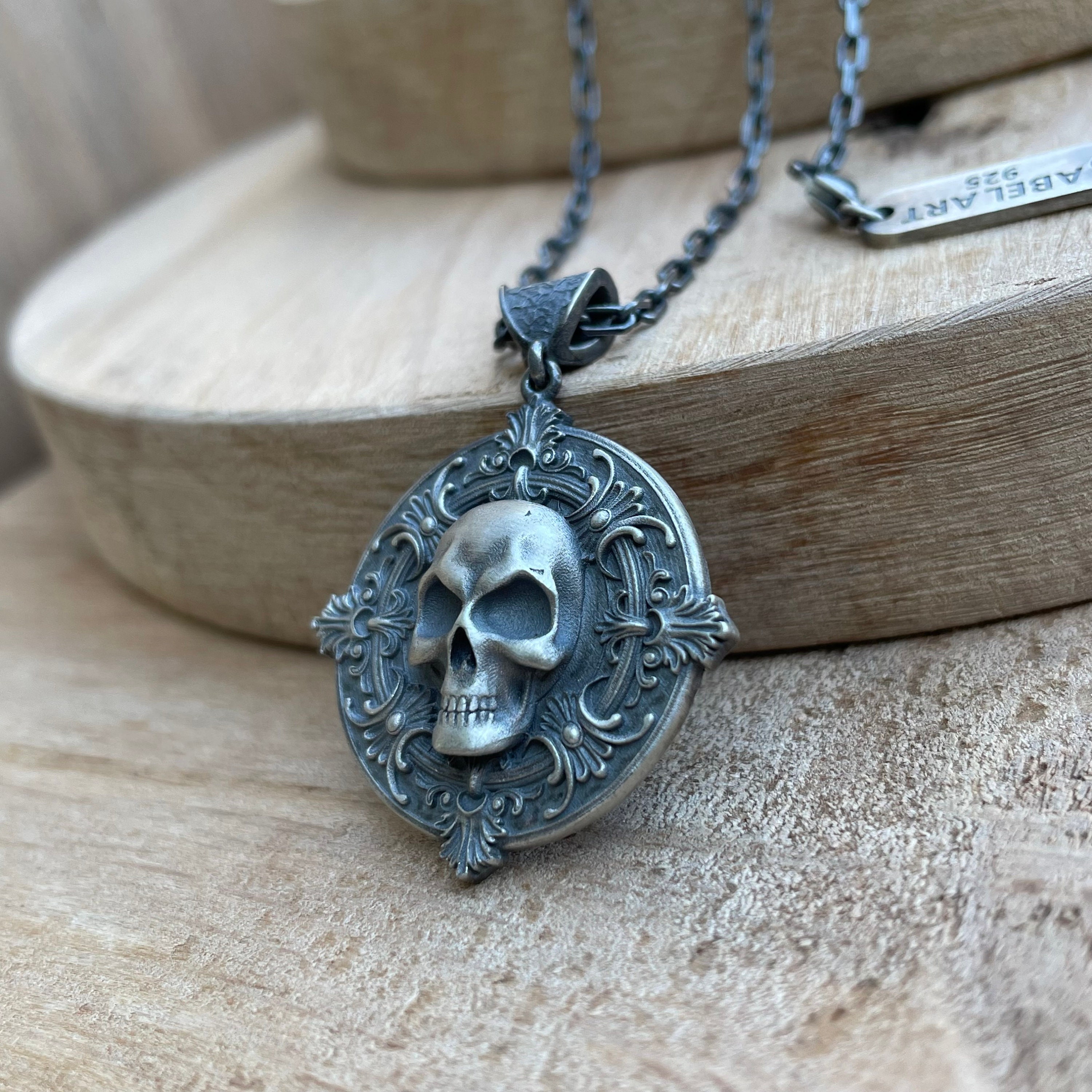 Memento Mori Skull Medallion: Gothic Sterling Silver Pendant Necklace ...