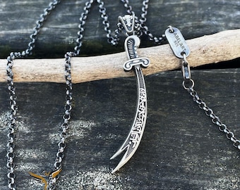 Religious Zulfiqar Sword Sterling Silver Necklace: Arabic Imam Ali