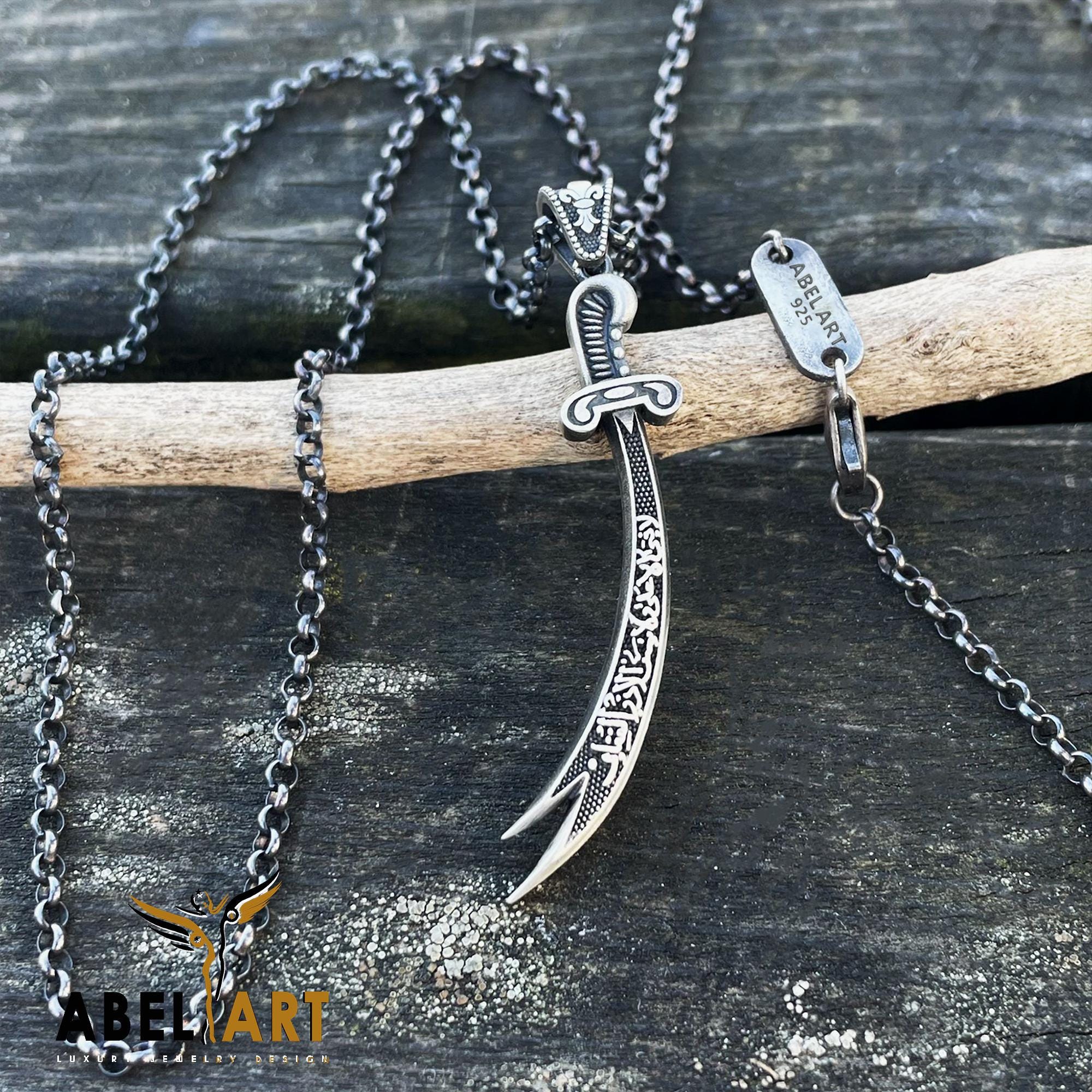 Religious Zulfiqar Sword Sterling Silver Necklace: Arabic Imam Ali