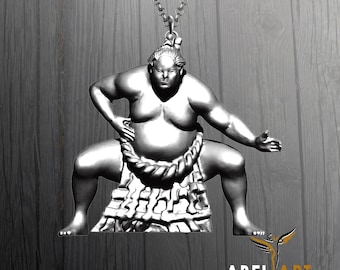 Handmade Sterling Silver Sumo Wrestler Pendant - Japanese Martial Arts