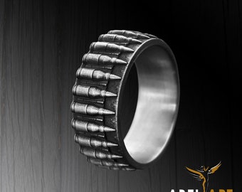 Anillo de boda de bala de plata único para hombres, anillo de boda único inspirado en soldados, anillo de compromiso moderno de plata de ley para amantes de las armas