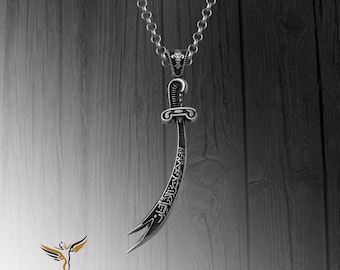 Religious Zulfiqar Sword Sterling Silver Necklace: Arabic Imam Ali