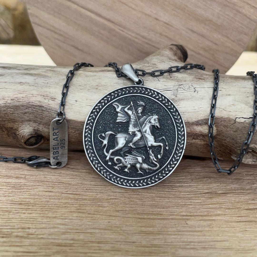 Saint Pendant Mens Christian Necklace 925k Sterling St