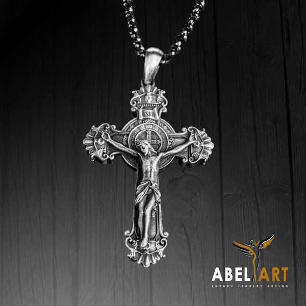 Oxidized Sterling Silver Crucifix Necklace: Religious Christian Pendant