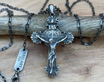 Handmade Sterling Silver Crucifix Necklace: Elegant Religious Cross Pendant