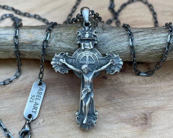 925 Sterling Handmade Solid Silver Crucifix Cross Necklace, Religious Cross Pendant Christian Jewelry, Jesus Accessory, Cross gifts for him