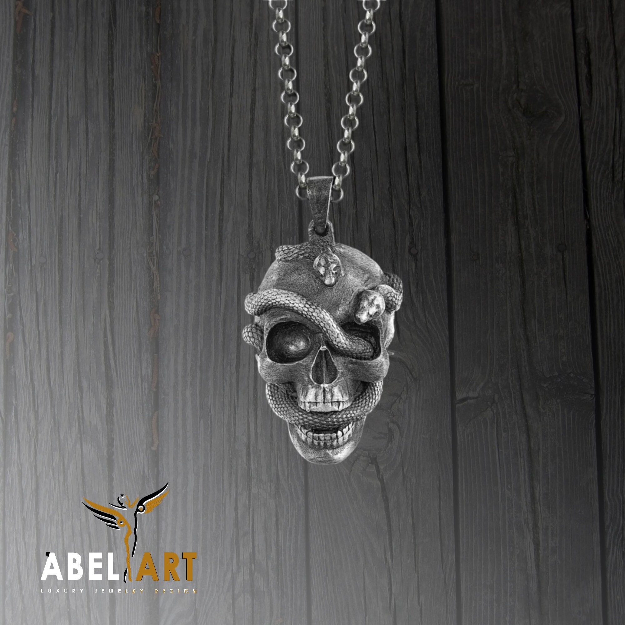 Sterling Silver King Skull Necklace: Gothic Crowned Skull Pendant