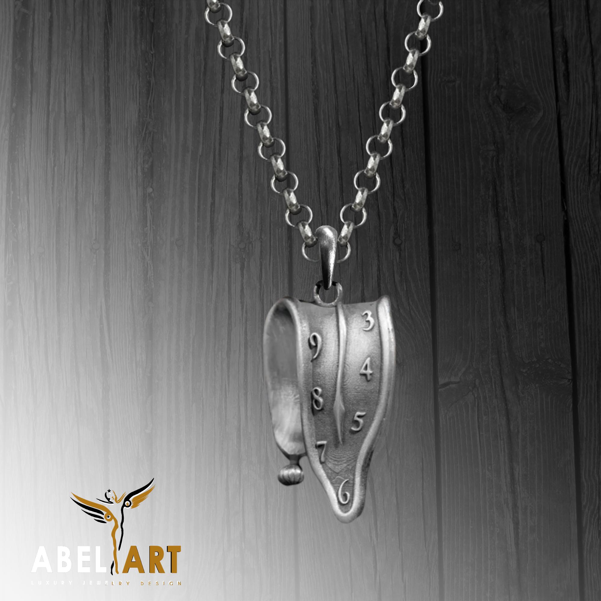 Melting Clock Necklace: Handmade Sterling Silver Salvador Dali